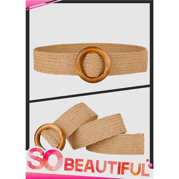 Women Woven Rattan Wide Stretch Straw Belt main image 6